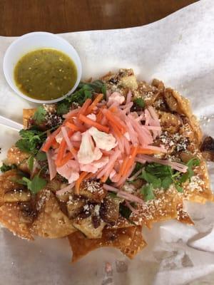 Pork belly nachos (modified with salsa verde on the side)