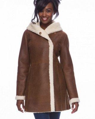 I really like this sheepskin ladies 3/4 length ladies coat with hood