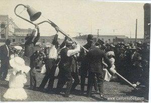 The first El Camino Real Bell being installed Aug. 15, 1906