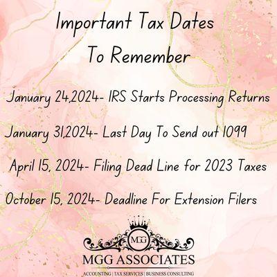 Important Tax Dates To Remember