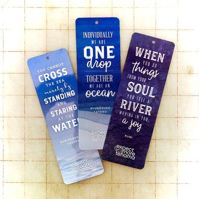 A few of a series of sublimated aluminum bookmarks we designed and produced in the shop for the 10th Annual Expect More Tehama Summit!