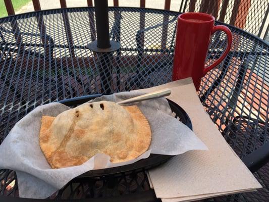 Greek Pasty, with dark roast coffee