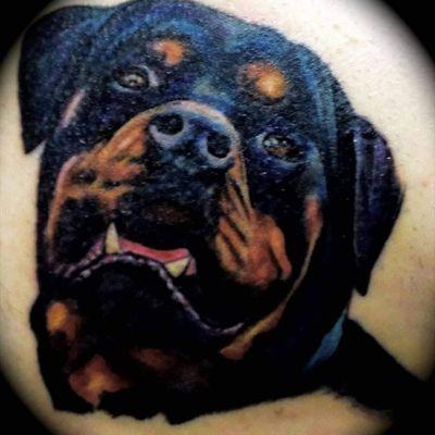 This is a Rottweiler tattoo that I did a while ago of a friend of mine's dog who died.