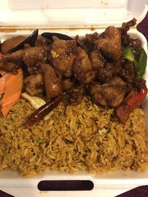 Black pepper chicken and general Tso with chicken fried rice