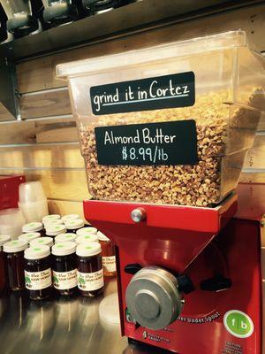 Repurpose your own jar or grab one of ours.  
Fresh ground nut butters