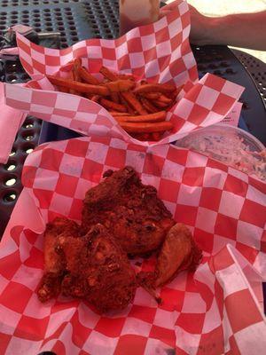 Fried chicken, sweet potato fries