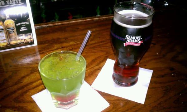 Midori sour & Sam Adams