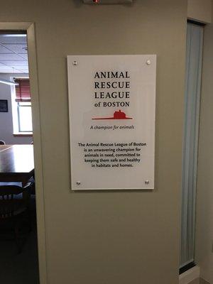 Acrylic wall standoff sign we completed for the Animal Rescue League of Boston