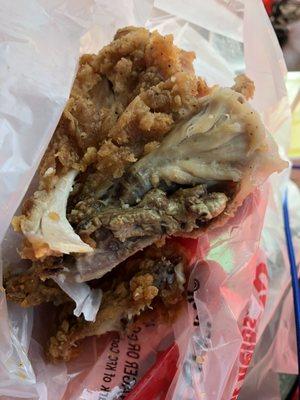 This is what passes for chicken? RAW ROTTEN AND PEICED TOGETHER to resemble chicken. This is what was served to my daughter yesterday at KFC