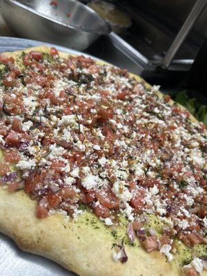 Bruschetta pizza 
Beautiful pie for hot summer days