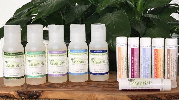 CBD Essentials oils, creams and lip balm