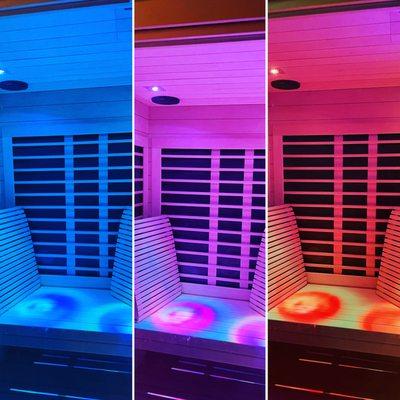 Free chromotherapy (light therapy) in the Infrared sauna and Halotherapy booth