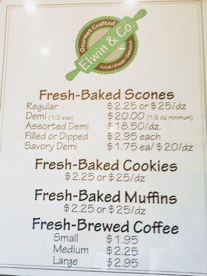 List of bakery and coffee prices