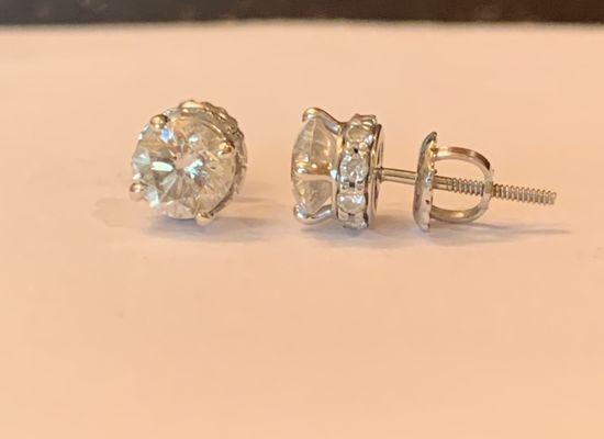 Old earrings - now bezel set RG solitaires and 2 RG diamond bars