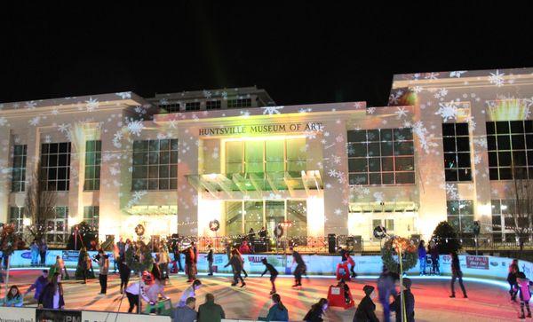 snowflake projection for NYE skating in the park by LED-Orange in Huntsville AL