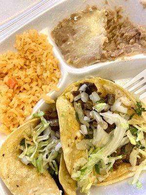 Carne asada with rice and beans