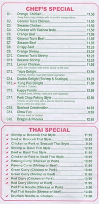 Newly updated menu! Check out the new Thai Specials and Vegetarian Specials.