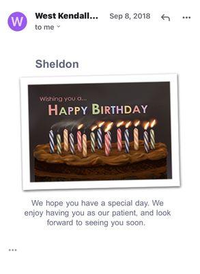 Birthday message via email.