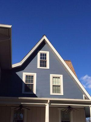 Blue vinyl with sandstone trim.