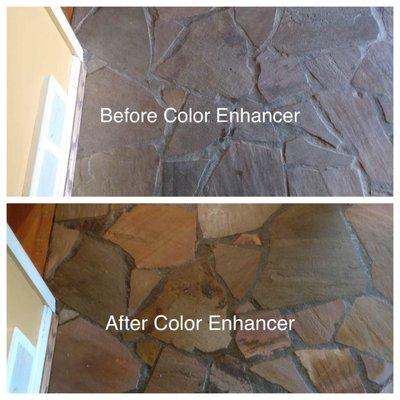 Natural stone cleaned and sealed with a color enhancer.