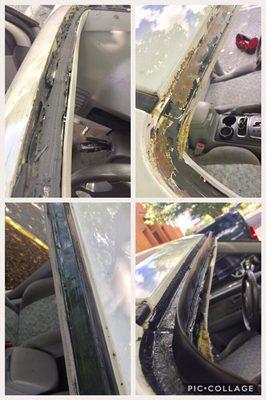 The lack of professionalism by the past technician had caused the body of the vehicle to rust and allow water to leak through the windshield