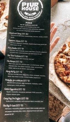 Pizza menu