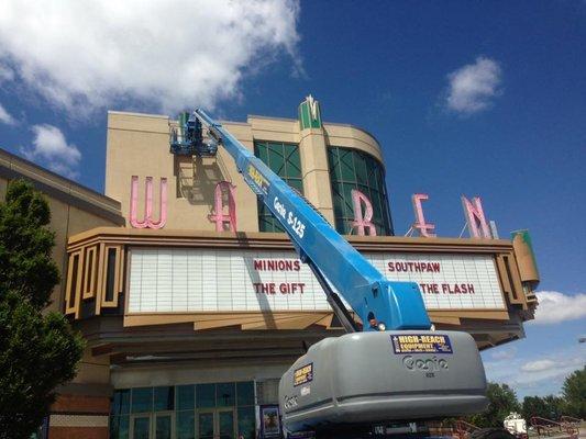 Lighting repair at East Warren theatre.