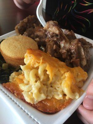 Ox tails, mac n cheese and greens