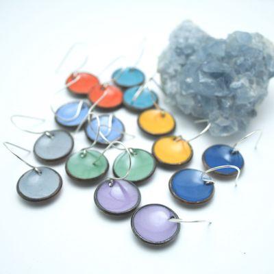 Enameled penny earrings