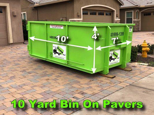 Custom sized 10 yard bin on pavers.