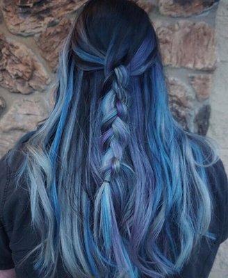 Colored Lilac, sky blue, gray and black Hair