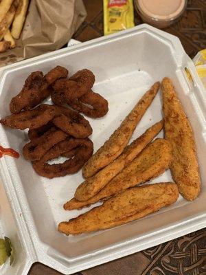 Onion rings and chicken tenders