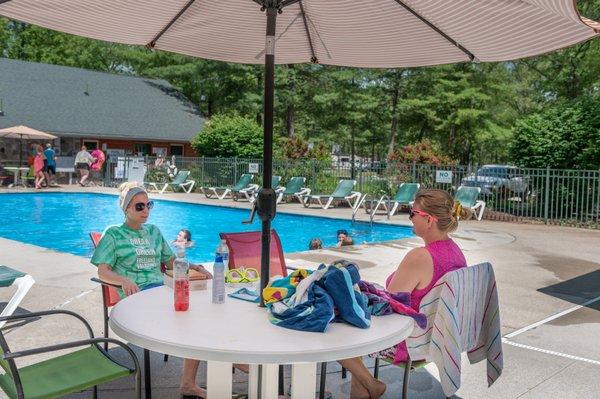 Campers at the outdoor pool