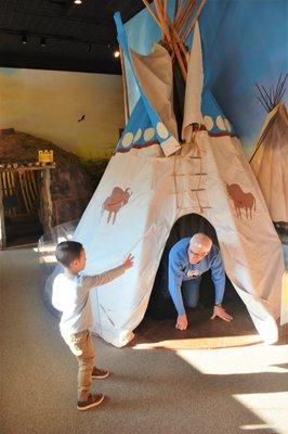 Native American Housing Exhibit, explore a tipi and earth lodge.