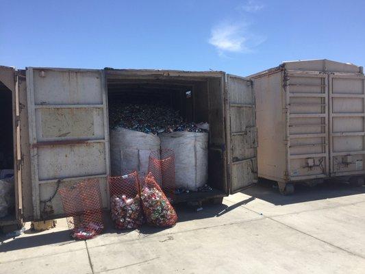 After being weighed, this is where all the recycling items get stored until they are transferred from this business