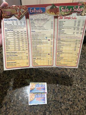 Current menu and I have 2 BOGO Free coupons!!