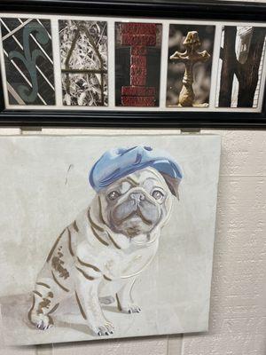 His name might be Pierre the Pug. Original art for sale at the Methodist Thrift Shop.