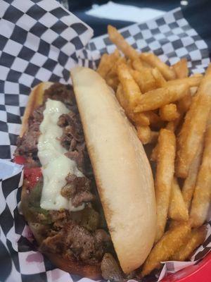 Philly Cheesesteak with fries special $12