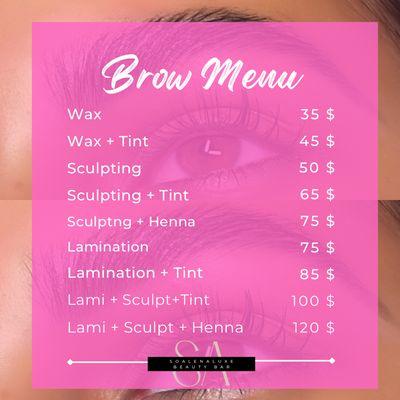 Fall 2022 Brow Menu