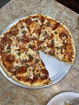 Two topping large pepperoni and sausage.