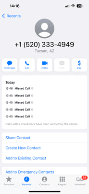 The phone call marathon to confirm an appointment. Fun fact, the office "didn't know why it showed five calls on my end."