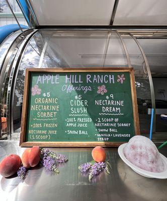 Apple Hill Farm specials made with organic farm fresh apples and nectarines.