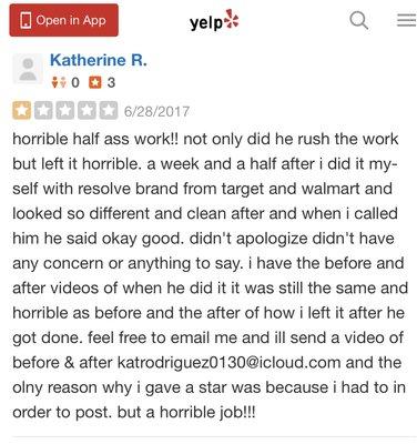 This is another review I failed to see before I got services here trust me people for carpet cleaning All American are not a good option.