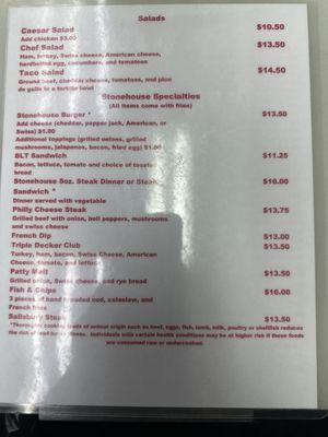 Back of menu