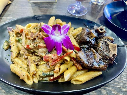 Rasta pasta with oxtail