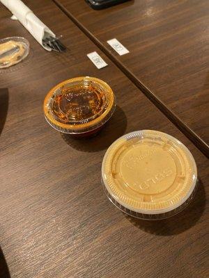 Chili oil and yum yum sauce