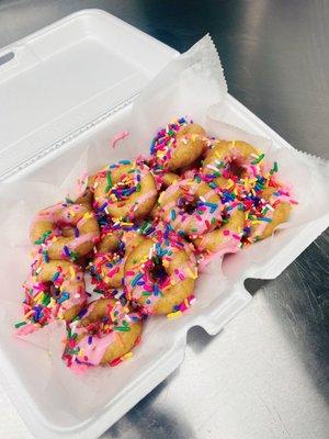 Rainbow Sprinkles Glazed with our Strawberry Drizzle