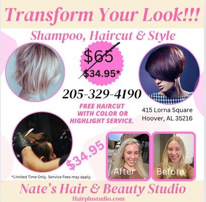 Shampoo Cut & Style, starting at just $34.95