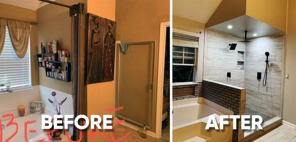 Before & after Comparison of bathroom transformation