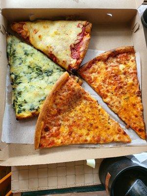 1 spinach slice, 1 deep dish & 2 regulars for $15.